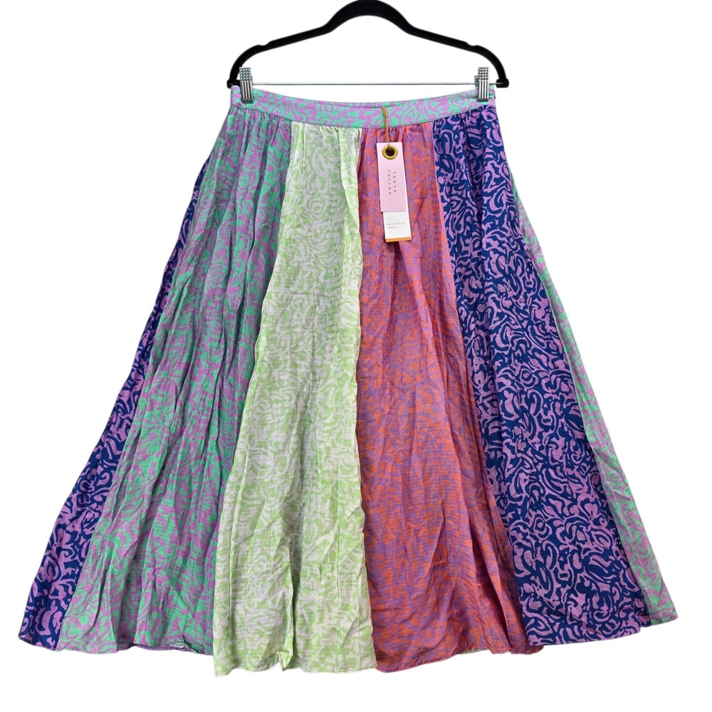 Tanya Taylor Designs NEW Jeana Skirt Multicolor Midi Patchwork Boho‎ Festival 10